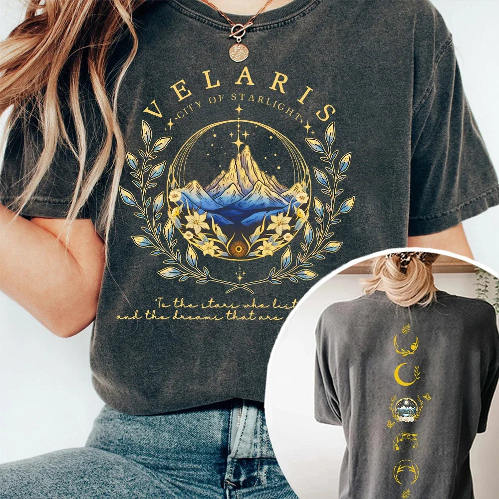 2 Side Patten Cotton Tee Velaris ACOTAR T-Shirt Velaris City Of Starlight Retro Shirt ACOTAR Velaris Fantasy Apparel Y2K Top