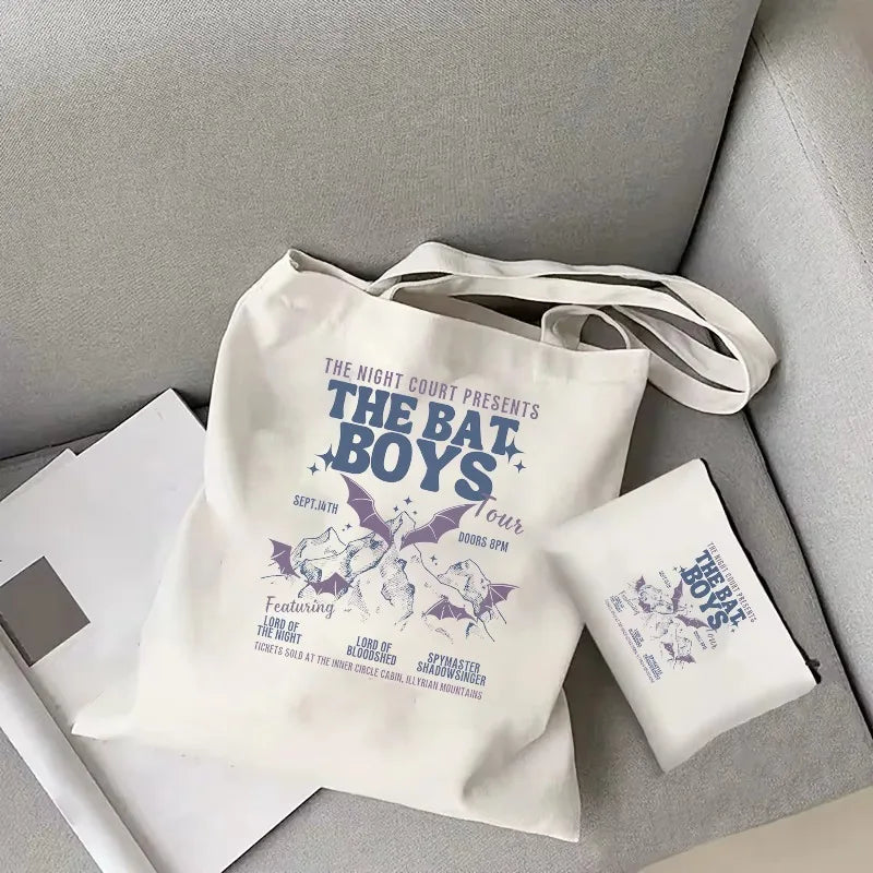 Retro ACOTAR canvas tote bag  Cassian Acotar Velaris Women's book portable tote bag Bat Boys shoulder bag Acotar Gifts SJM Merch