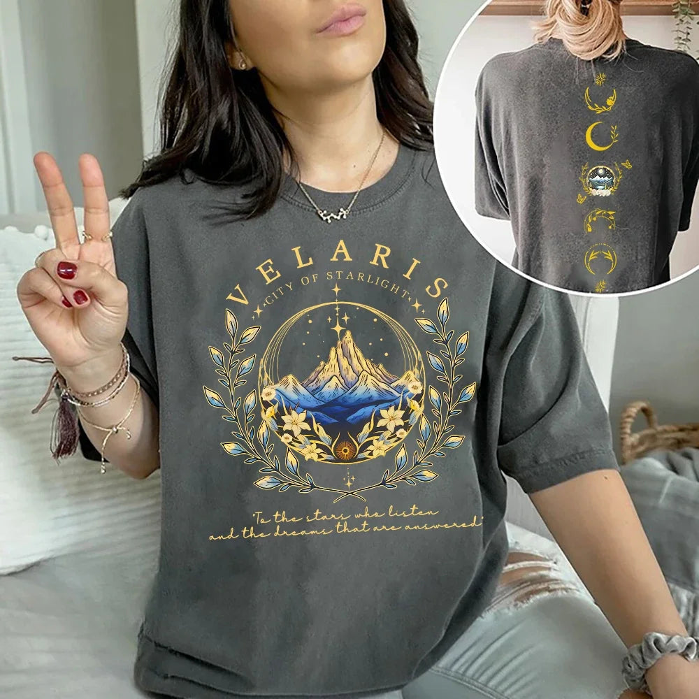 2 Side Patten Cotton Tee Velaris ACOTAR T-Shirt Velaris City Of Starlight Retro Shirt ACOTAR Velaris Fantasy Apparel Y2K Top